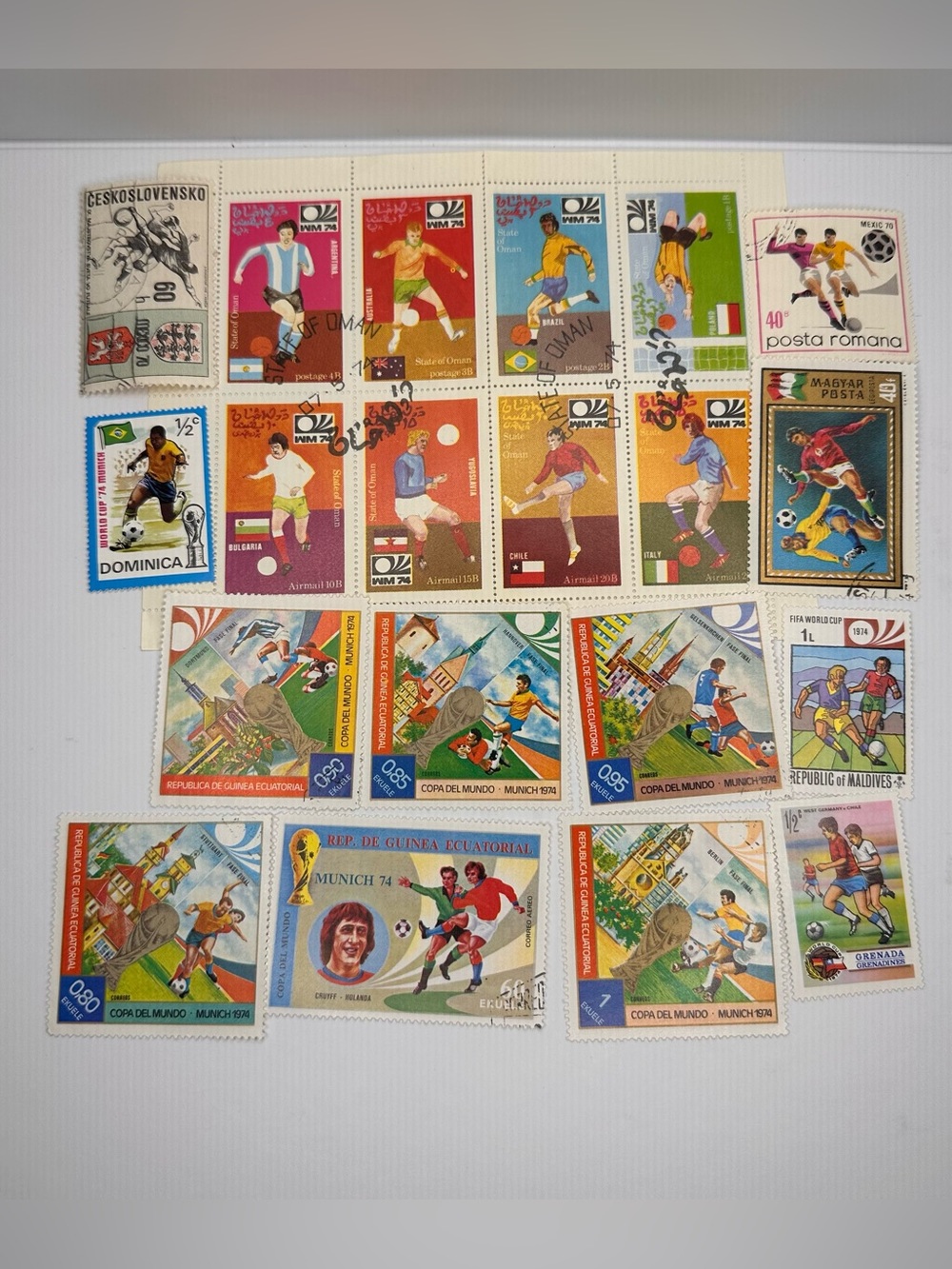 Vintage FIFA World Cup Soccer Stamp Lot Oman WM74 Equatorial Guinea